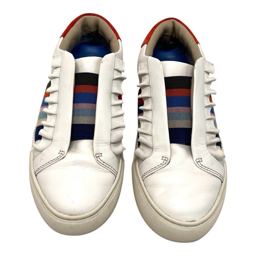 Tory Burch Sport Ruffle White Leather Stripes Sneakers Women’s 6.5 - Picture 2 of 12